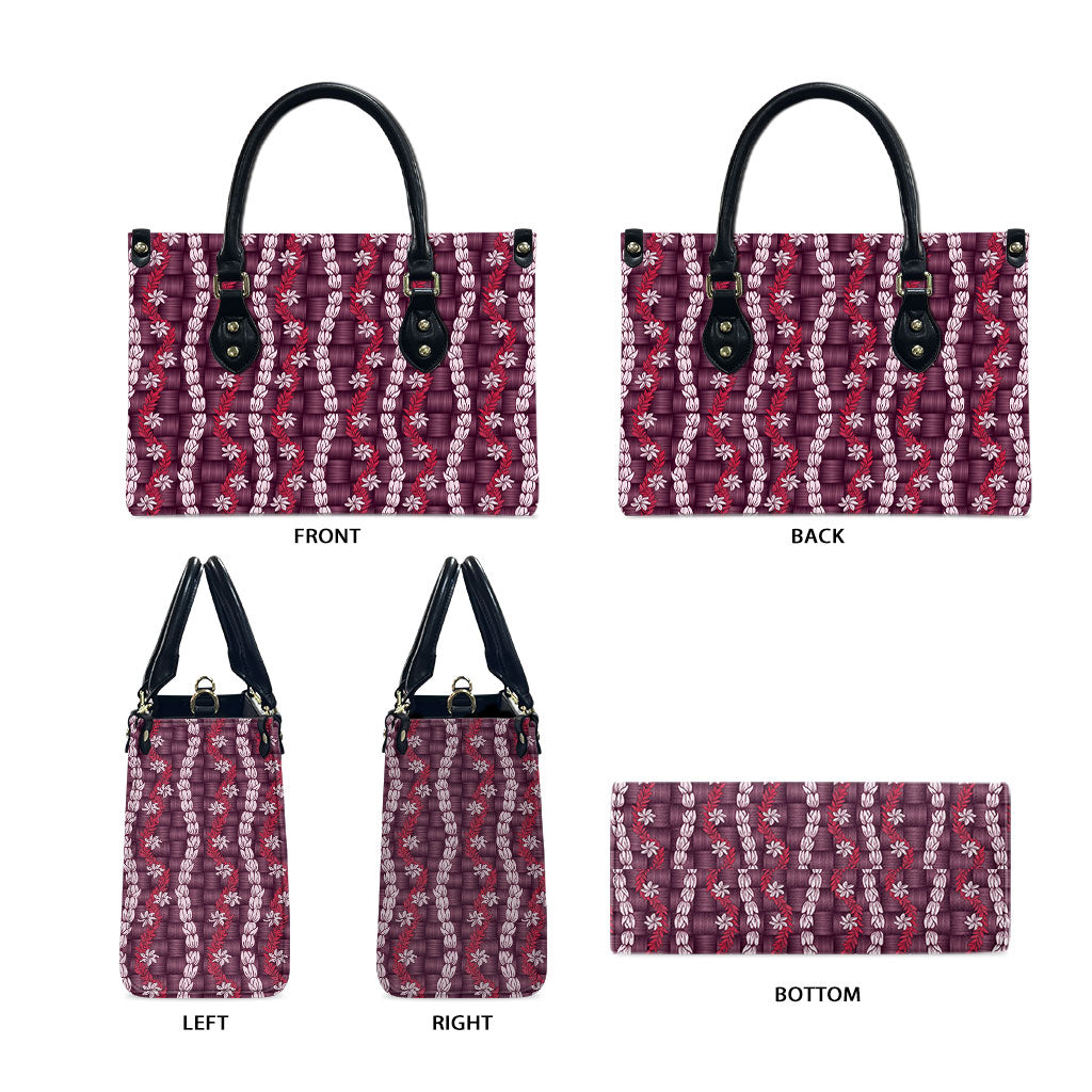 Pikake Maile Tiare Lei Leather Bag Akala Lauhala Pattern