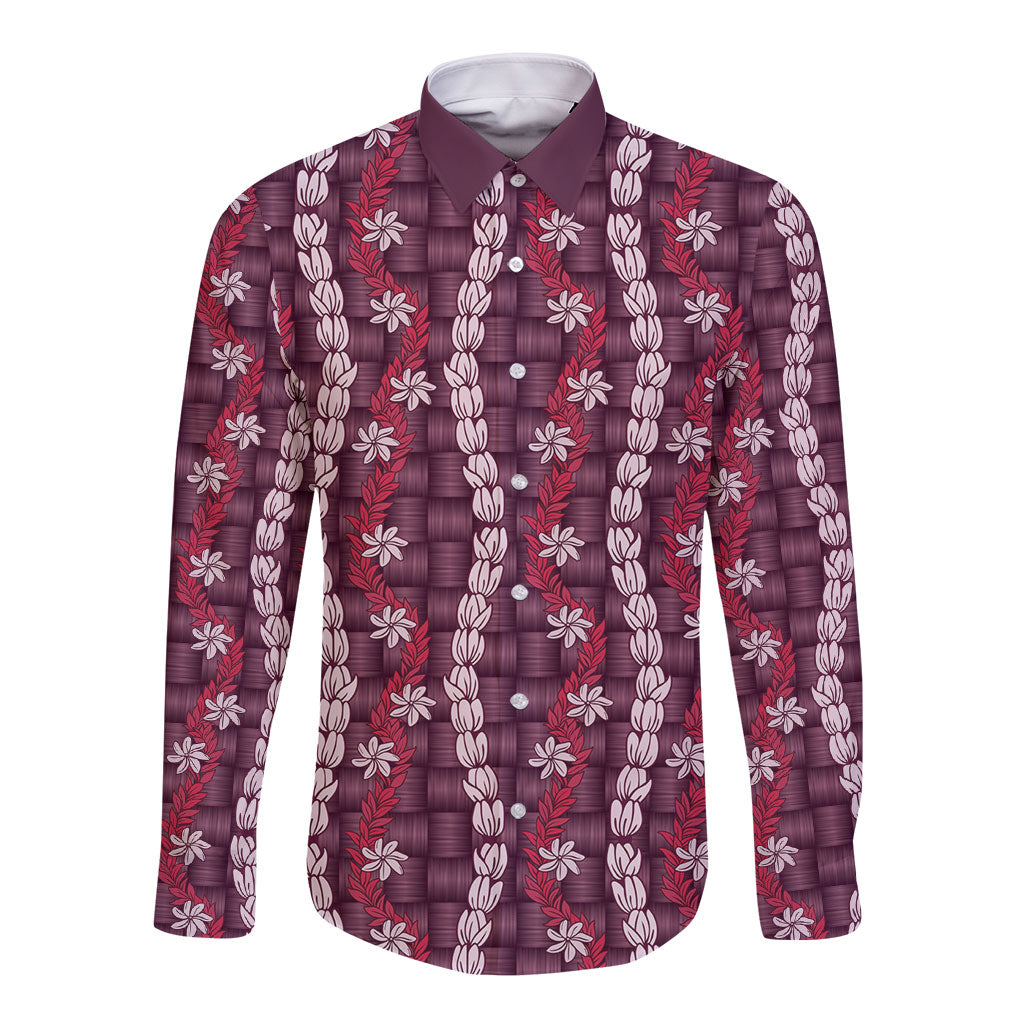 Pikake Maile Tiare Lei Long Sleeve Button Shirt Akala Lauhala Pattern
