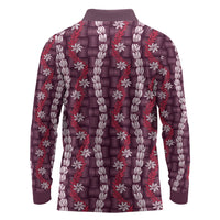 Pikake Maile Tiare Lei Long Sleeve Polo Shirt Akala Lauhala Pattern LT01 - Polynesian Pride