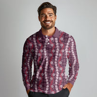 Pikake Maile Tiare Lei Long Sleeve Polo Shirt Akala Lauhala Pattern LT01 - Polynesian Pride