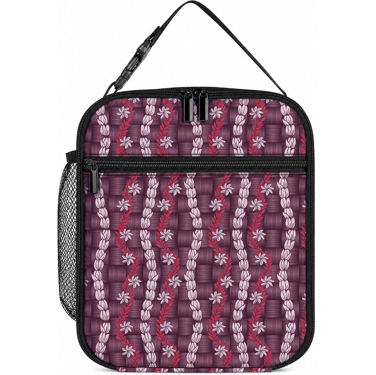 Pikake Maile Tiare Lei Lunch Bag Akala Lauhala Pattern LT01 10.2 × 8.3 × 4.3 inch Pink - Polynesian Pride
