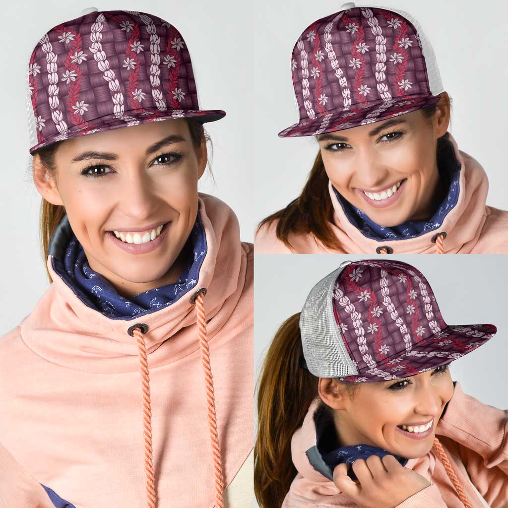 Pikake Maile Tiare Lei Mesh Trucker Cap Akala Lauhala Pattern