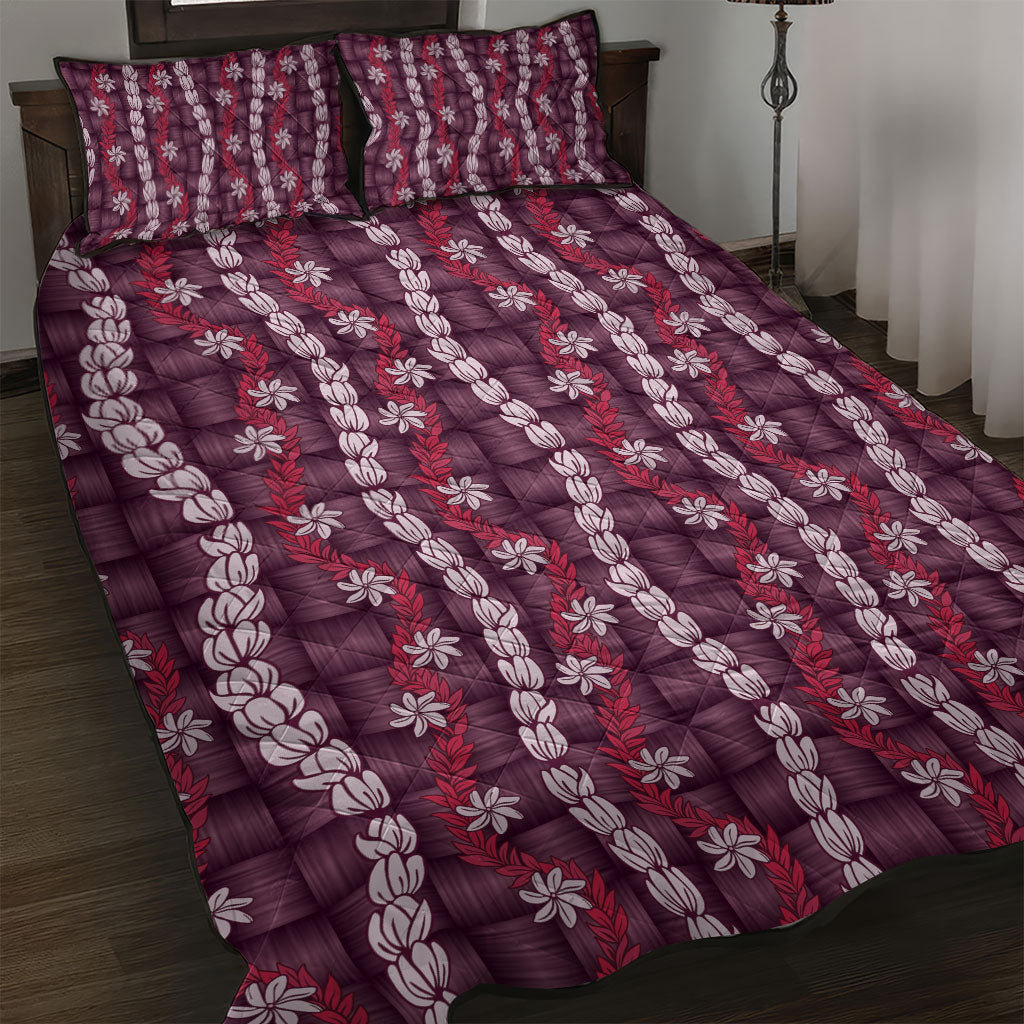 Pikake Maile Tiare Lei Quilt Bed Set Akala Lauhala Pattern LT01 Pink - Polynesian Pride