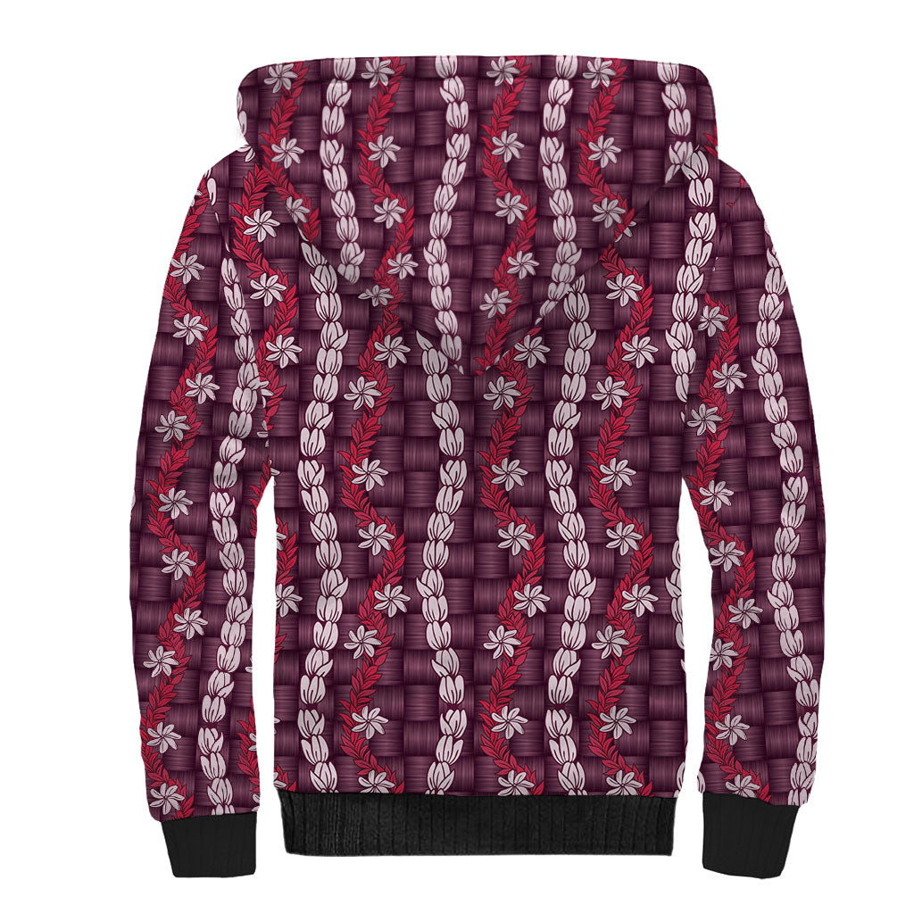 Pikake Maile Tiare Lei Sherpa Hoodie Akala Lauhala Pattern LT01 - Polynesian Pride