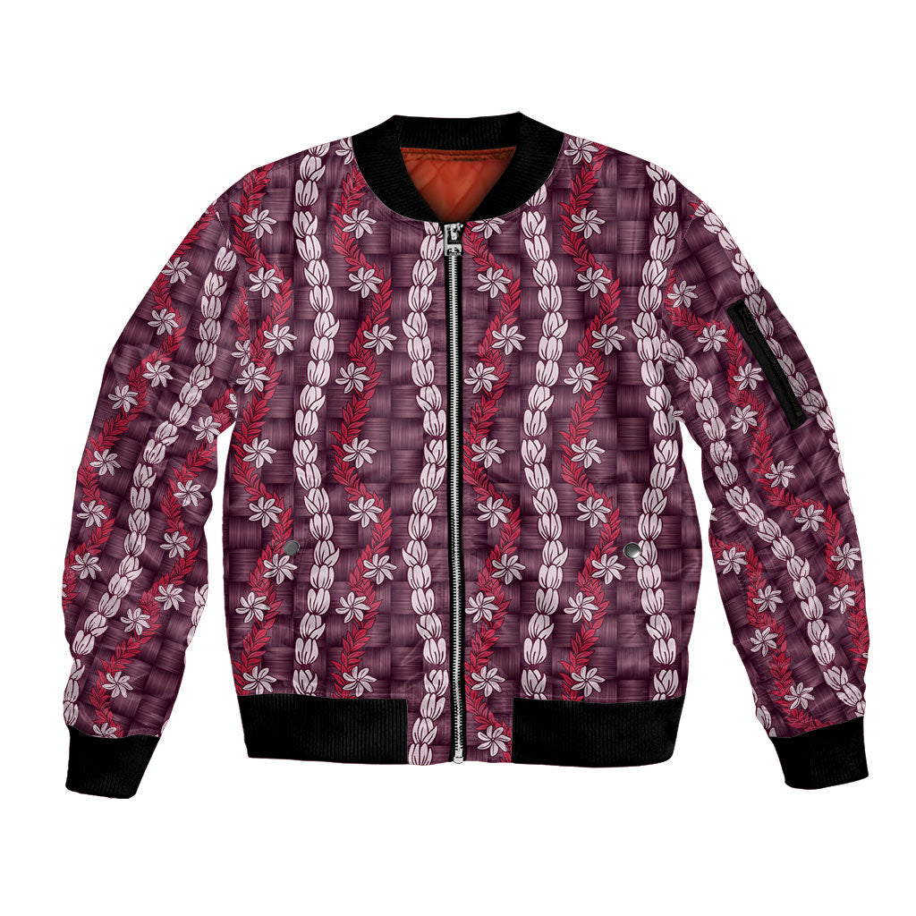 Pikake Maile Tiare Lei Sleeve Zip Bomber Jacket Akala Lauhala Pattern LT01 Unisex Pink - Polynesian Pride