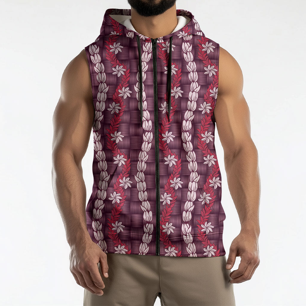 Pikake Maile Tiare Lei Sleeveless Zip Hoodie Akala Lauhala Pattern LT01 - Polynesian Pride