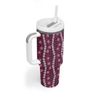 Pikake Maile Tiare Lei Tumbler With Handle Akala Lauhala Pattern