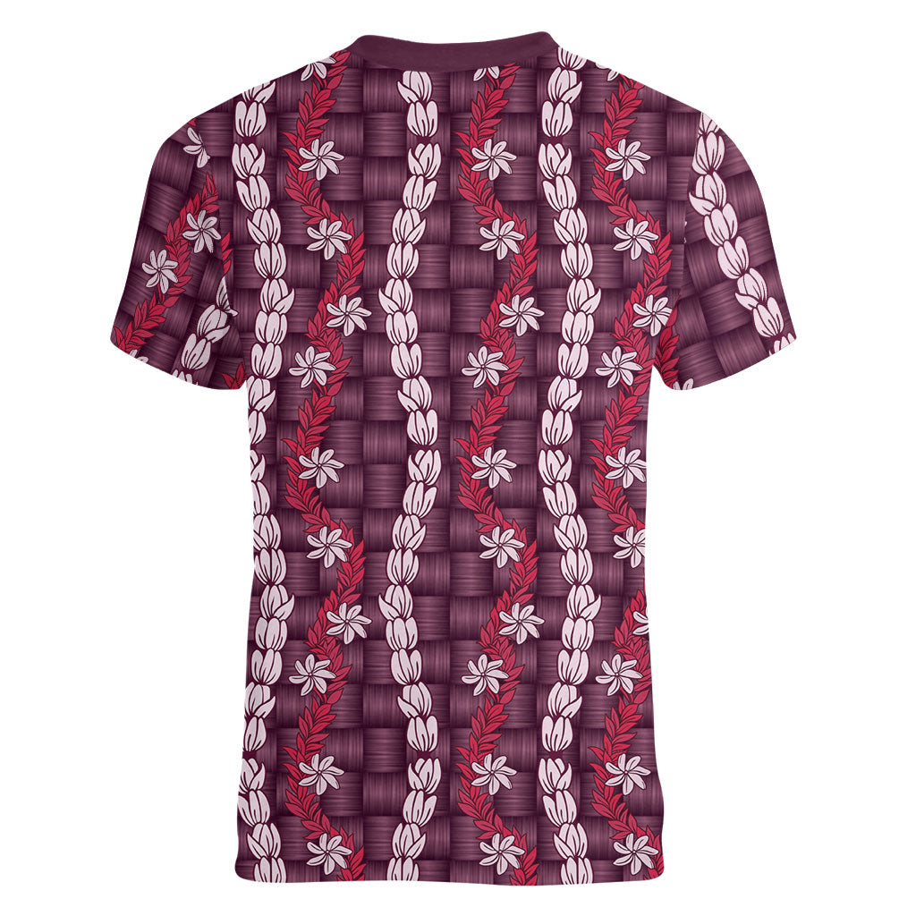 Pikake Maile Tiare Lei Women V-Neck T-Shirt Akala Lauhala Pattern