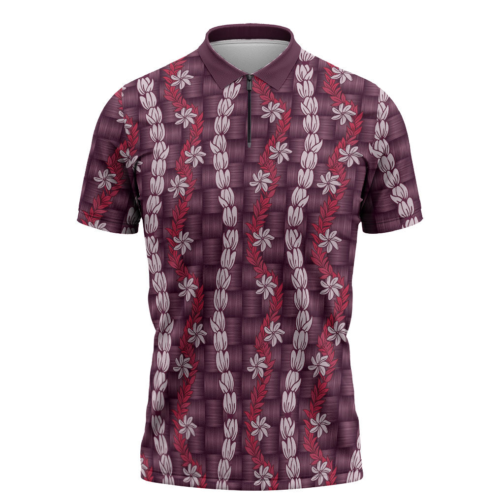 Pikake Maile Tiare Lei Zipper Polo Shirt Akala Lauhala Pattern LT01 Pink - Polynesian Pride