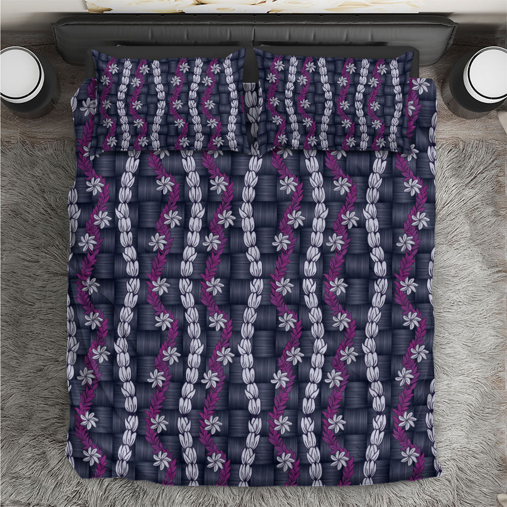 Pikake Maile Tiare Lei Bedding Set Poni Lauhala Pattern LT01 Purple - Polynesian Pride