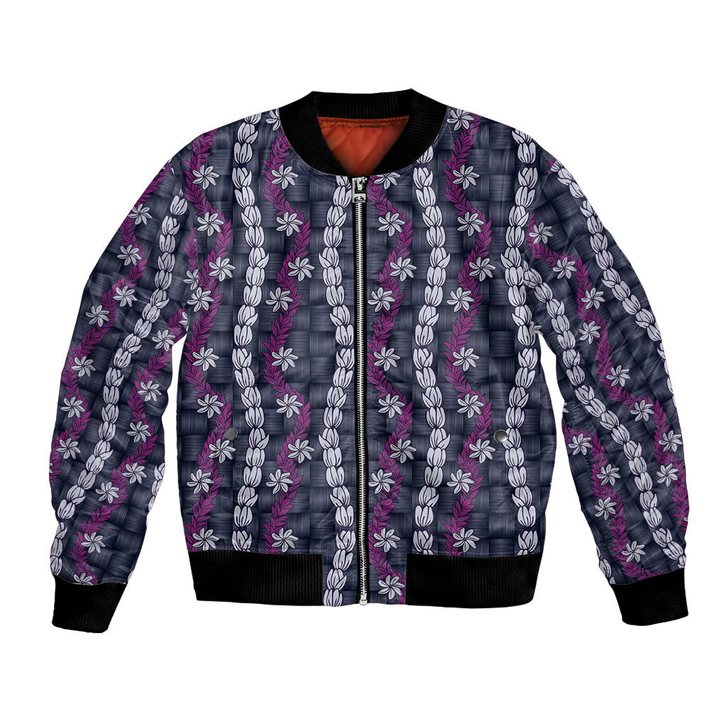 Pikake Maile Tiare Lei Bomber Jacket Poni Lauhala Pattern LT01 Unisex Purple - Polynesian Pride