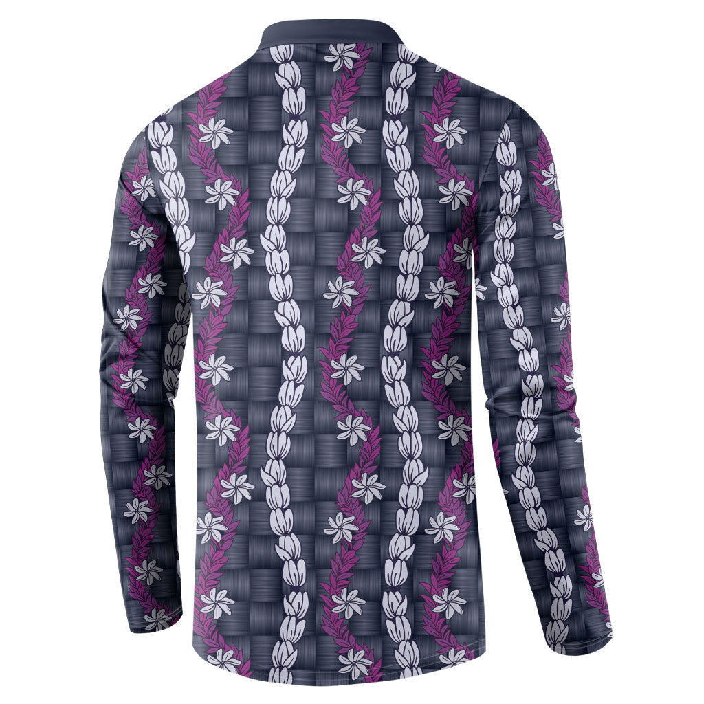 Pikake Maile Tiare Lei Button Sweatshirt Poni Lauhala Pattern