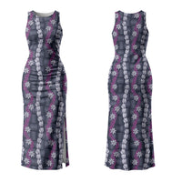 Pikake Maile Tiare Lei Couples Matching Tank Maxi Dress and Long Sleeve Button Shirt Poni Lauhala Pattern LT01 - Polynesian Pride