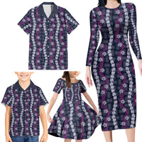 Pikake Maile Tiare Lei Family Matching Long Sleeve Bodycon Dress and Hawaiian Shirt Poni Lauhala Pattern