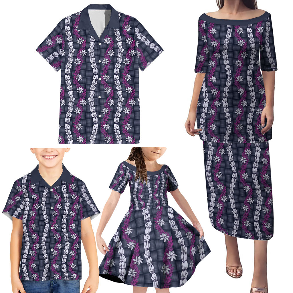Pikake Maile Tiare Lei Family Matching Puletasi and Hawaiian Shirt Poni Lauhala Pattern LT01 - Polynesian Pride