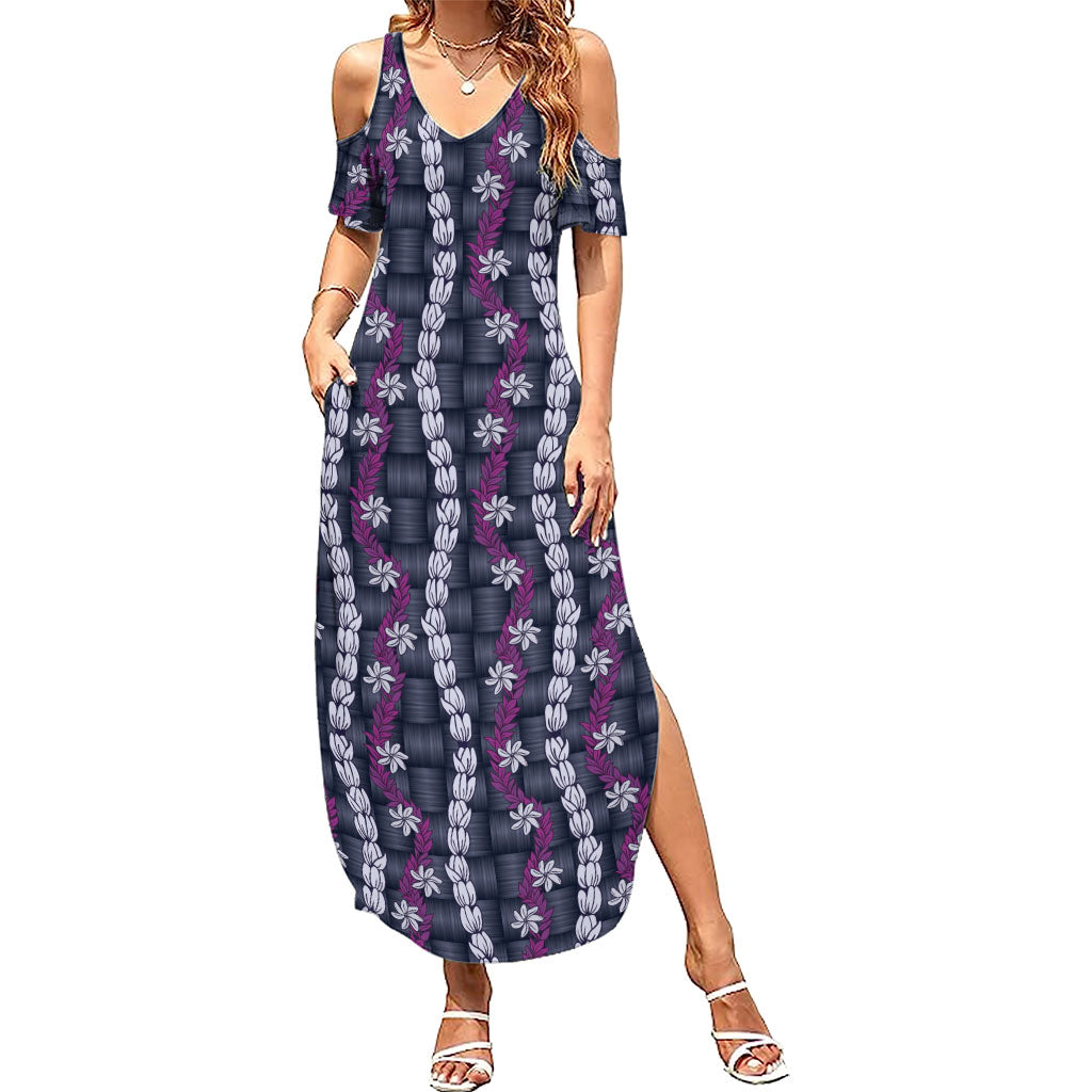Pikake Maile Tiare Lei Family Matching Summer Maxi Dress and Hawaiian Shirt Poni Lauhala Pattern
