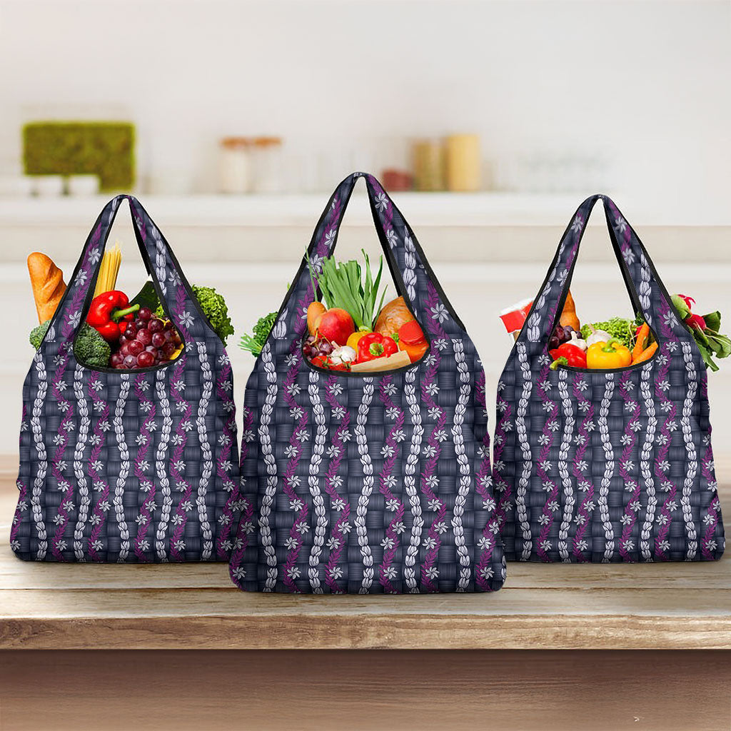 Pikake Maile Tiare Lei Grocery Bag Poni Lauhala Pattern