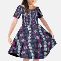 Pikake Maile Tiare Lei Kid Short Sleeve Dress Poni Lauhala Pattern