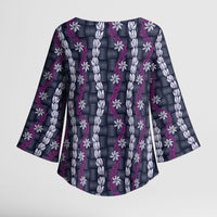 Pikake Maile Tiare Lei Kimono Sleeve Blouse Poni Lauhala Pattern