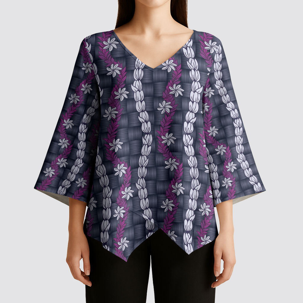 Pikake Maile Tiare Lei Kimono Sleeve Blouse Poni Lauhala Pattern