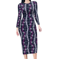 Pikake Maile Tiare Lei Long Sleeve Bodycon Dress Poni Lauhala Pattern