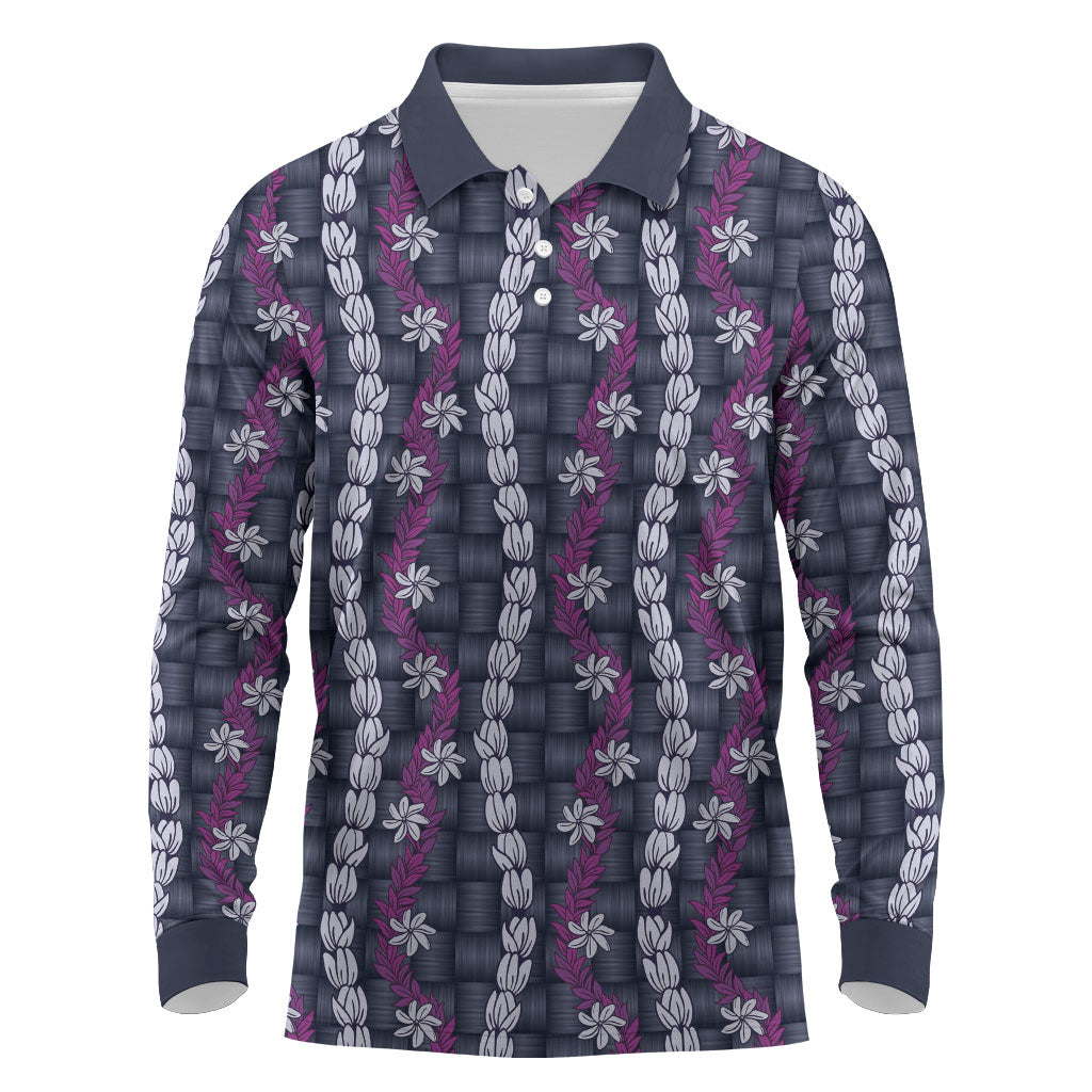 Pikake Maile Tiare Lei Long Sleeve Polo Shirt Poni Lauhala Pattern