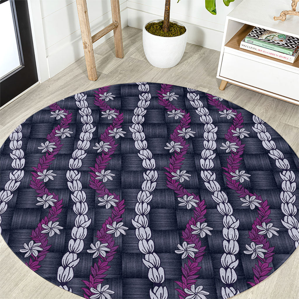 Pikake Maile Tiare Lei Round Carpet Poni Lauhala Pattern LT01 Purple - Polynesian Pride