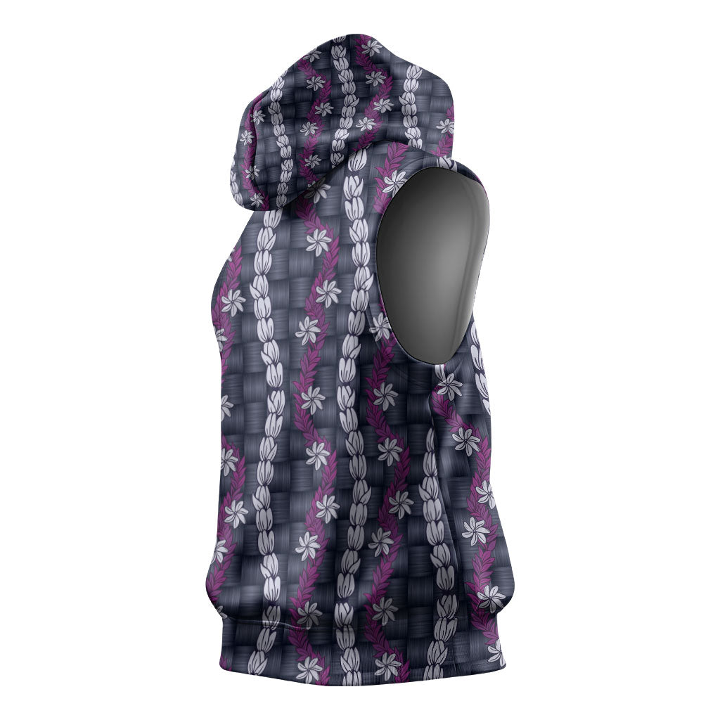 Pikake Maile Tiare Lei Sleeveless Hoodie Poni Lauhala Pattern LT01 - Polynesian Pride