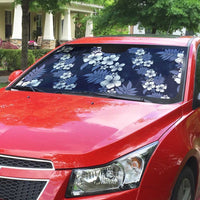 Hawaiian Hibiscus Tribal Floral Blue Auto Sun Shade Polynesian Tapa Pattern - Polynesian Pride
