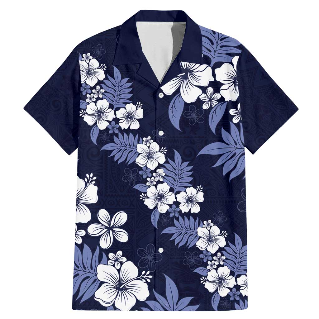 Hawaiian Hibiscus Tribal Floral Blue Family Matching Mermaid Dress and Hawaiian Shirt Polynesian Tapa Pattern LT01 Dad's Shirt - Short Sleeve Blue - Polynesian Pride