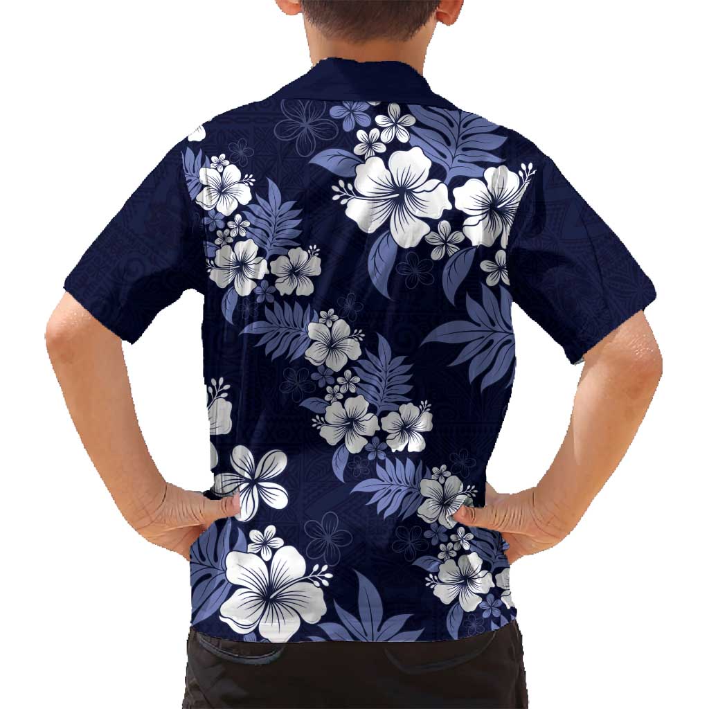 Hawaiian Hibiscus Tribal Floral Blue Family Matching Off Shoulder Maxi Dress and Hawaiian Shirt Polynesian Tapa Pattern LT01 - Polynesian Pride
