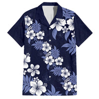 Hawaiian Hibiscus Tribal Floral Blue Family Matching Off Shoulder Maxi Dress and Hawaiian Shirt Polynesian Tapa Pattern LT01 Dad's Shirt - Short Sleeve Blue - Polynesian Pride
