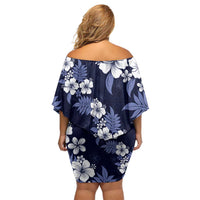 Hawaiian Hibiscus Tribal Floral Blue Family Matching Off Shoulder Short Dress and Hawaiian Shirt Polynesian Tapa Pattern LT01 - Polynesian Pride