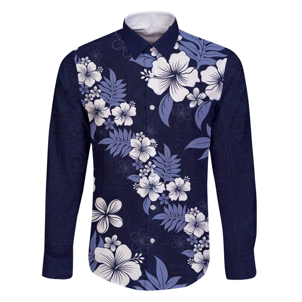 Hawaiian Hibiscus Tribal Floral Blue Family Matching Puletasi and Hawaiian Shirt Polynesian Tapa Pattern - Polynesian Pride