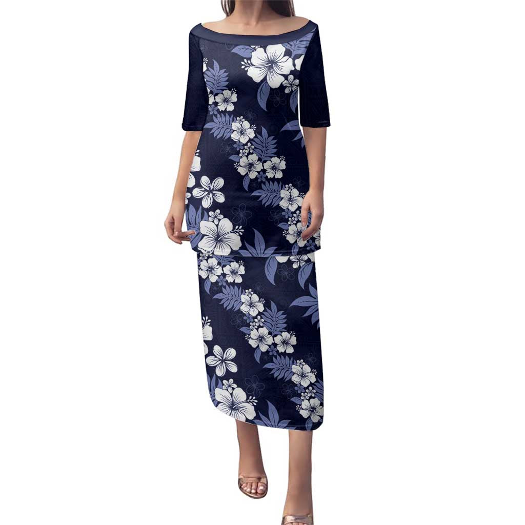 Hawaiian Hibiscus Tribal Floral Blue Family Matching Puletasi and Hawaiian Shirt Polynesian Tapa Pattern - Polynesian Pride