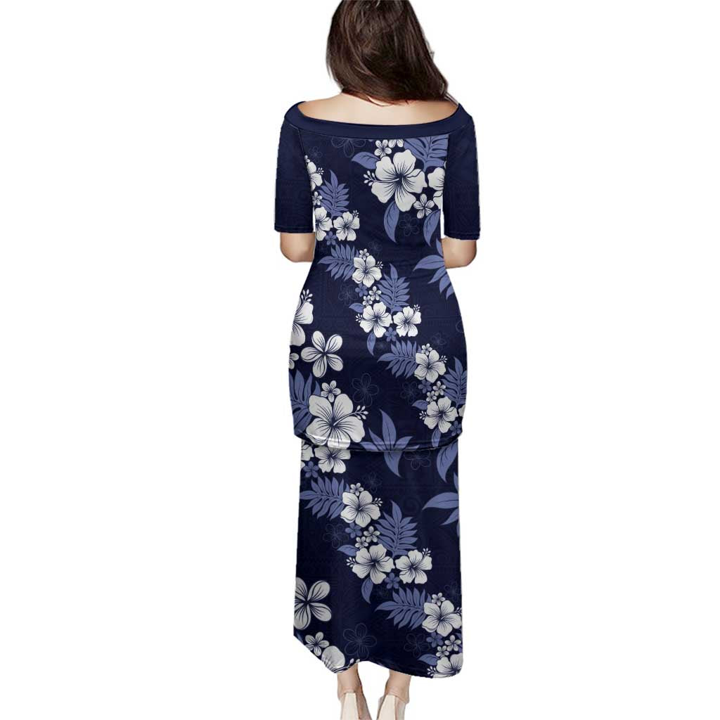 Hawaiian Hibiscus Tribal Floral Blue Family Matching Puletasi and Hawaiian Shirt Polynesian Tapa Pattern - Polynesian Pride