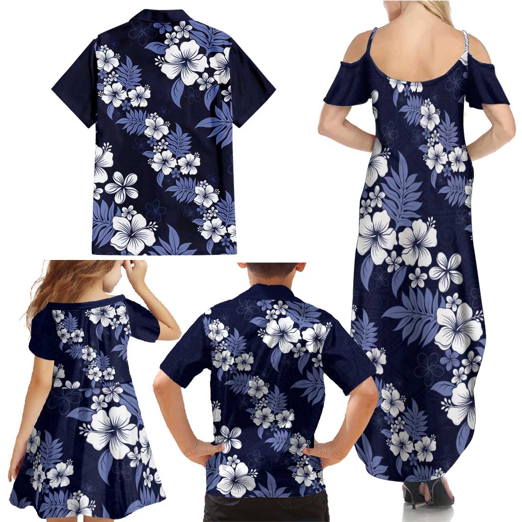 Hawaiian Hibiscus Tribal Floral Blue Family Matching Summer Maxi Dress and Hawaiian Shirt Polynesian Tapa Pattern LT01 - Polynesian Pride