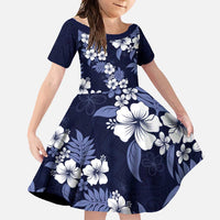 Hawaiian Hibiscus Tribal Floral Blue Family Matching Tank Maxi Dress and Hawaiian Shirt Polynesian Tapa Pattern LT01 Daughter's Dress Blue - Polynesian Pride