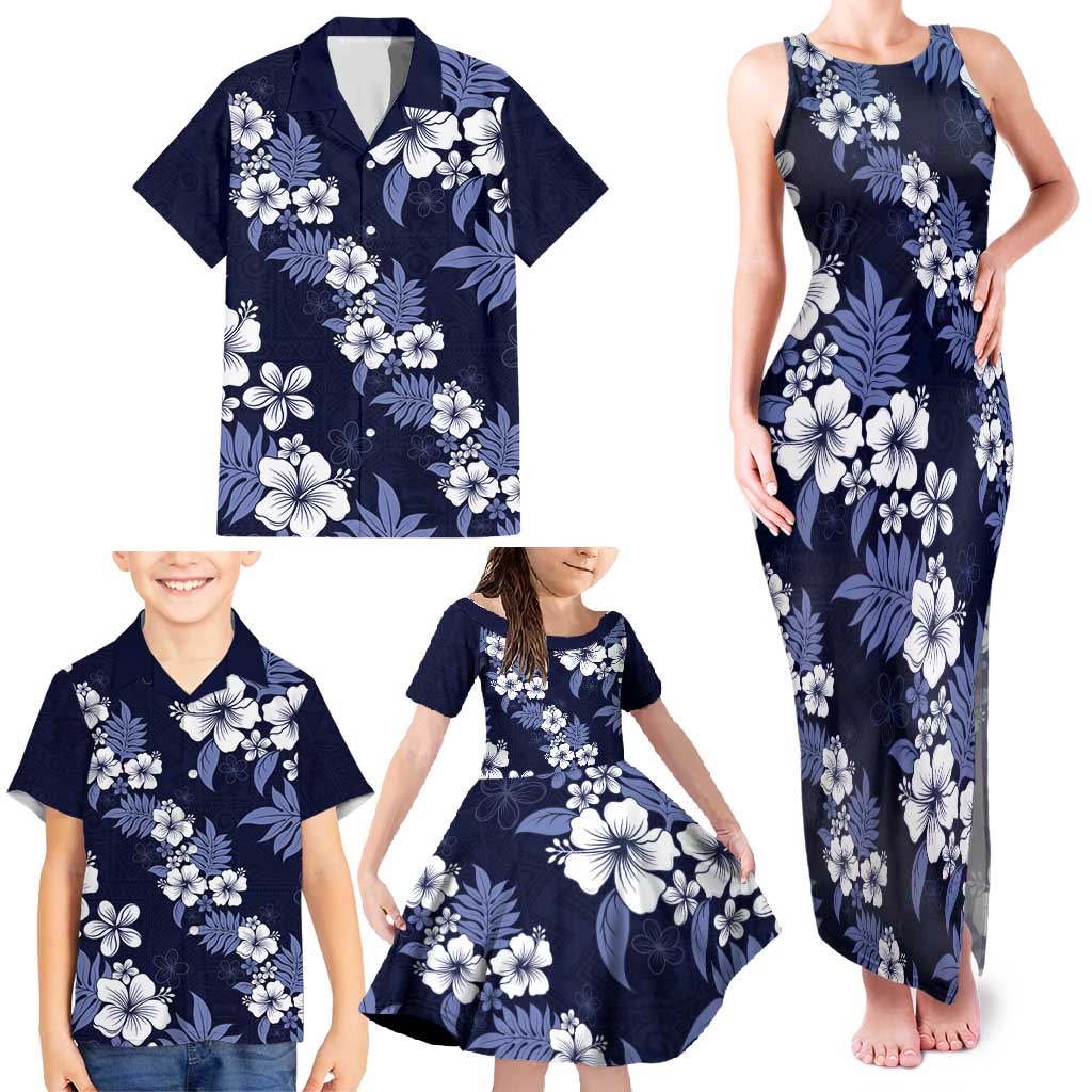 Hawaiian Hibiscus Tribal Floral Blue Family Matching Tank Maxi Dress and Hawaiian Shirt Polynesian Tapa Pattern LT01 - Polynesian Pride