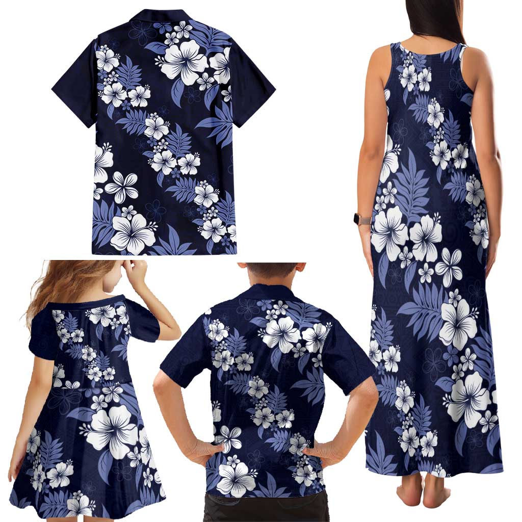 Hawaiian Hibiscus Tribal Floral Blue Family Matching Tank Maxi Dress and Hawaiian Shirt Polynesian Tapa Pattern LT01 - Polynesian Pride