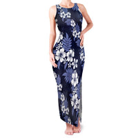 Hawaiian Hibiscus Tribal Floral Blue Family Matching Tank Maxi Dress and Hawaiian Shirt Polynesian Tapa Pattern LT01 Mom's Dress Blue - Polynesian Pride