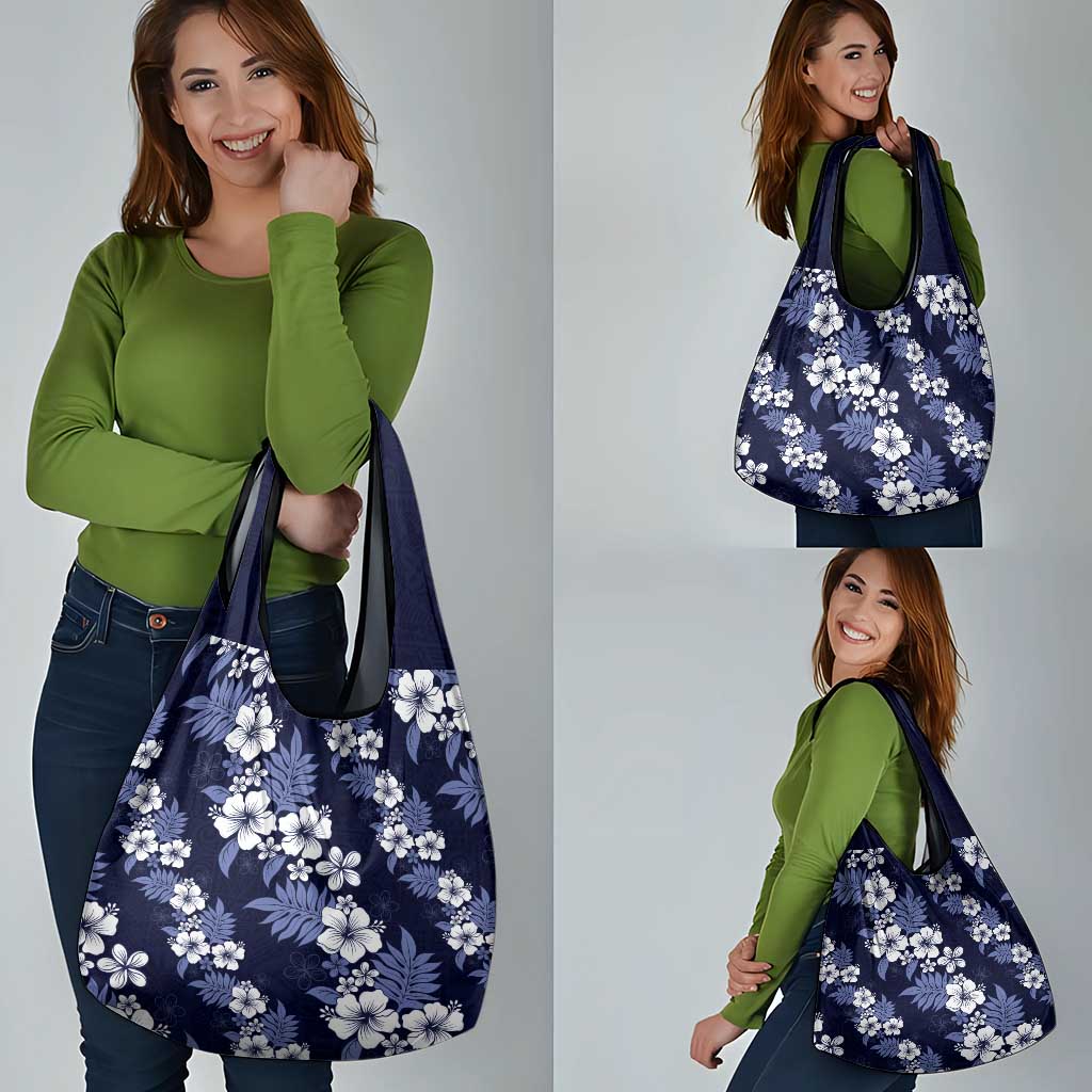 Hawaiian Hibiscus Tribal Floral Blue Grocery Bag Polynesian Tapa Pattern - Polynesian Pride