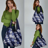 Hawaiian Hibiscus Tribal Floral Blue Grocery Bag Polynesian Tapa Pattern - Polynesian Pride