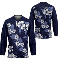 Hawaiian Hibiscus Tribal Floral Blue Hockey Jersey Polynesian Tapa Pattern - Polynesian Pride
