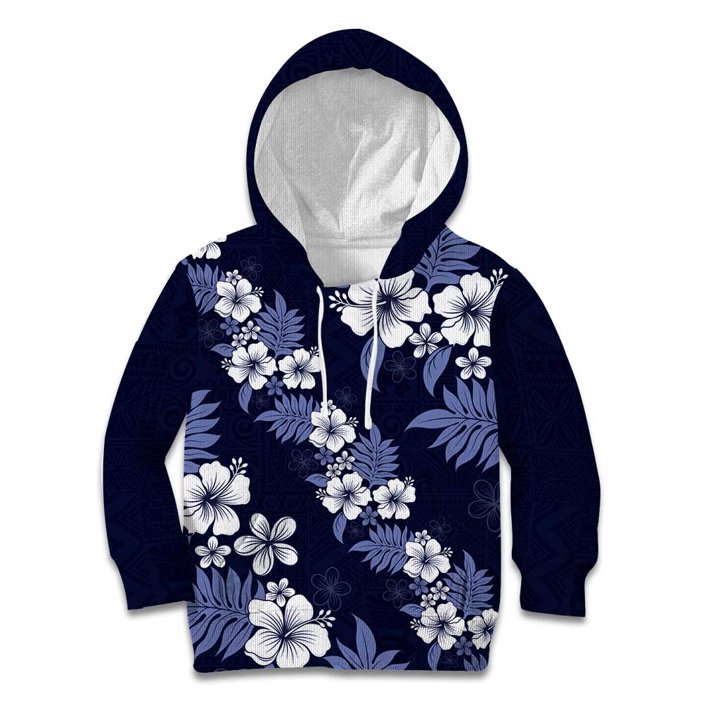 Hawaiian Hibiscus Tribal Floral Blue Kid Hoodie Polynesian Tapa Pattern LT01 Hoodie Blue - Polynesian Pride