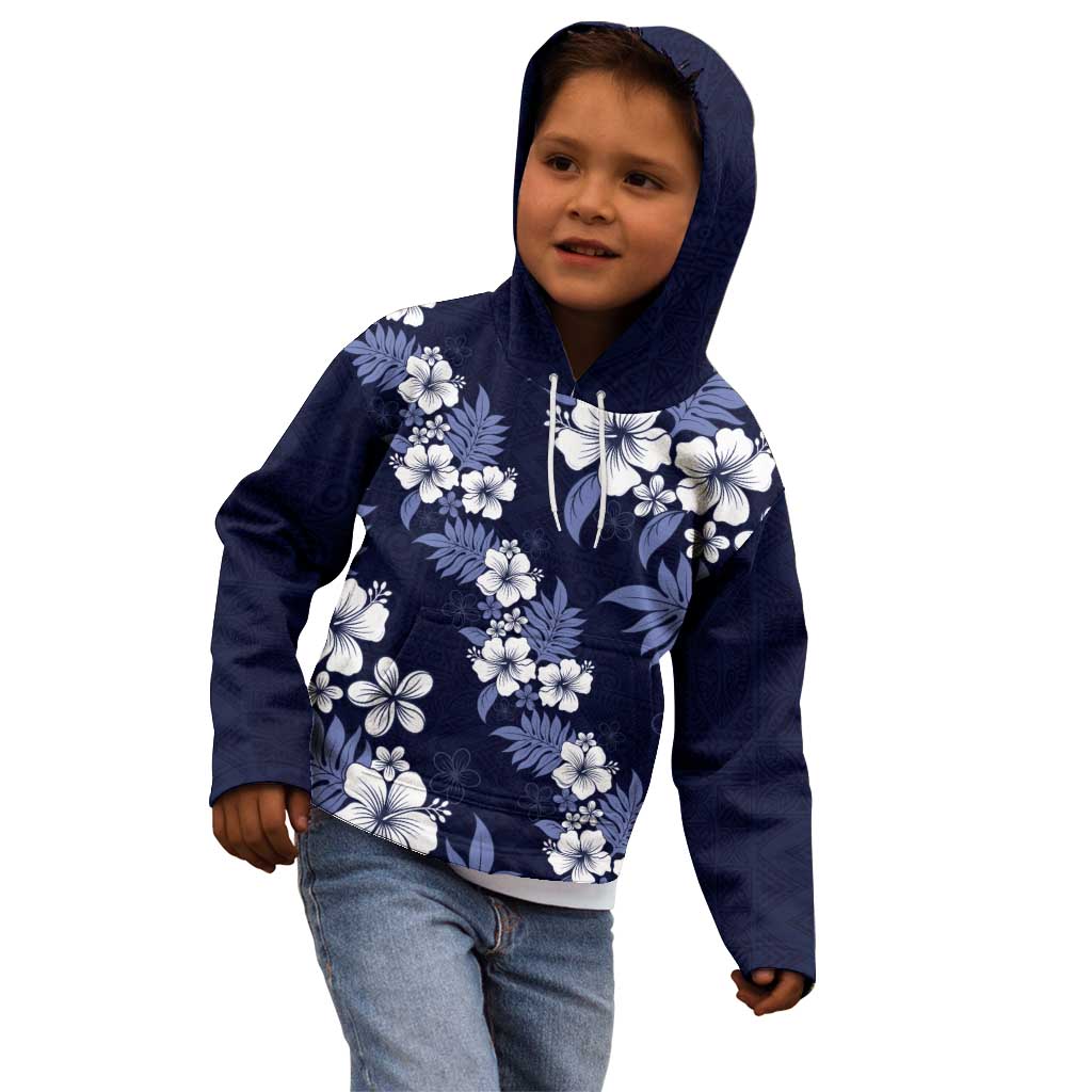 Hawaiian Hibiscus Tribal Floral Blue Kid Hoodie Polynesian Tapa Pattern LT01 - Polynesian Pride