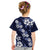 Hawaiian Hibiscus Tribal Floral Blue Kid T Shirt Polynesian Tapa Pattern - Polynesian Pride