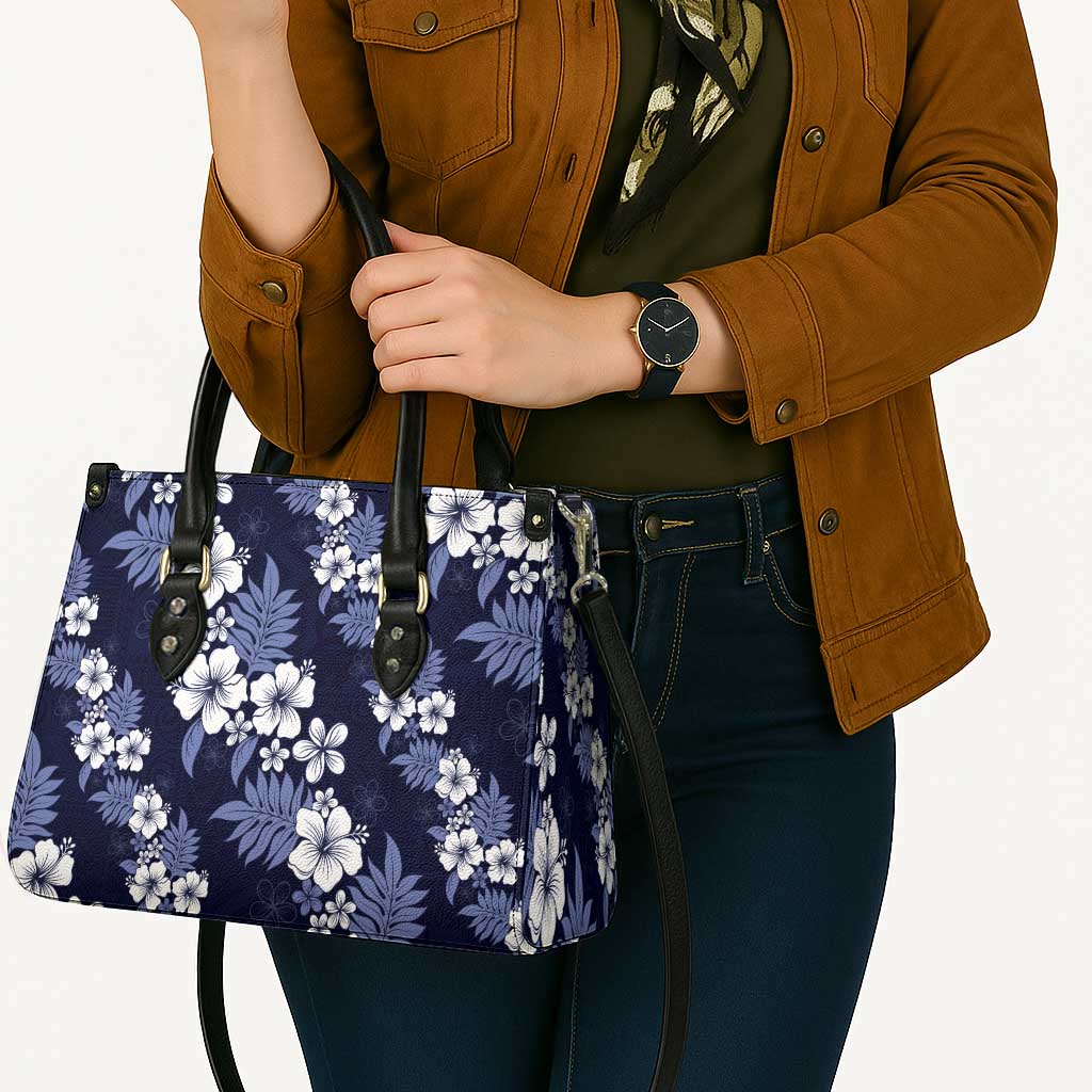 Hawaiian Hibiscus Tribal Floral Blue Leather Bag Polynesian Tapa Pattern - Polynesian Pride