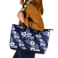 Hawaiian Hibiscus Tribal Floral Blue Leather Tote Bag Polynesian Tapa Pattern LT01 Blue - Polynesian Pride