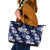 Hawaiian Hibiscus Tribal Floral Blue Leather Tote Bag Polynesian Tapa Pattern - Polynesian Pride